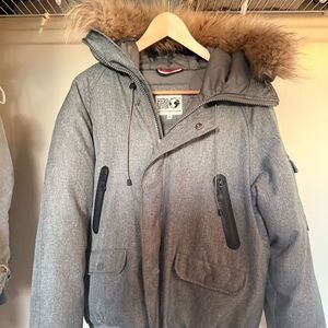 Men's Gray Mélange Parka with real fur trim